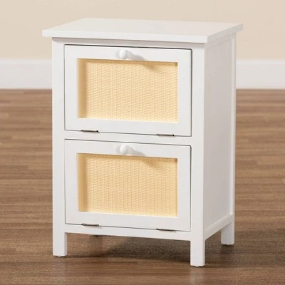 Sariah Wood Rattan 2 Door Nightstand White - Baxton Studio 11 Sariah Wood Rattan 2 Door Nightstand White - Baxton Studio - Image 9