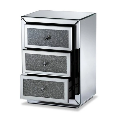 Talan 3 Drawers Mirrored Nightstand - Baxton Studio 3 Talan 3 Drawers Mirrored Nightstand - Baxton Studio