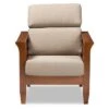 Baxton Studio Larissa Modern Classic Mission Style Cherry Finished Wood And Fabric High Back Cushioned Living Room Dark Beige Cherry -Home Furniture Shop-Baxton Studio GUEST 362051f4 c290 494d 9916 bb435ce3137d