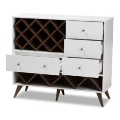 Baxton Studio Savino And Walnut Finished Wood Wine Cabinet White/Brown - BaxtonStudio -Home Furniture Shop-Baxton Studio GUEST 36570c59 f8dd 460b 969d 37e0d68f6f9e