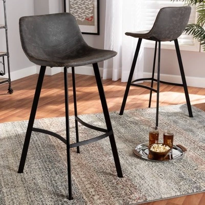 Set Of 2 Tani Faux Leather Upholstered Metal Barstools Gray/Black - Baxton Studio 6 Set Of 2 Tani Faux Leather Upholstered Metal Barstools Gray/Black - Baxton Studio - Image 4