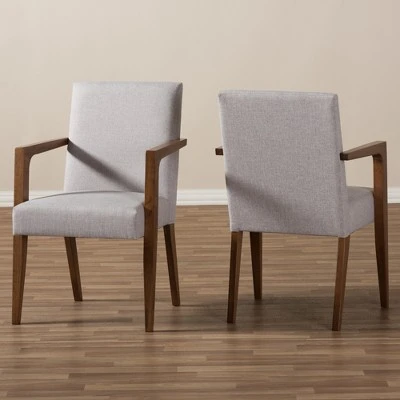 Set Of 2 Andrea Mid - Century Modern Upholstered Wooden Armchair - Grayish Beige - Baxton Studio 6 Set Of 2 Andrea Mid - Century Modern Upholstered Wooden Armchair - Grayish Beige - Baxton Studio - Image 4