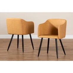2pc Eris Tan Leather Upholstered And Metal Dining Chairs Black/Tan - Baxton Studio -Home Furniture Shop-Baxton Studio GUEST 36b47653 937e 4d57 a136 3c19e2dce8fa