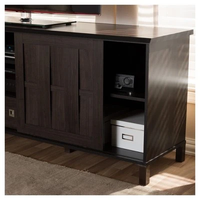 Unna Wood TV Cabinet With 2 Sliding Doors And Drawer TV Stand For TVs Up To 70" Dark Brown - Baxton Studio 6 Unna Wood TV Cabinet With 2 Sliding Doors And Drawer TV Stand For TVs Up To 70" Dark Brown - Baxton Studio - Image 4
