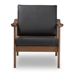 Venza Mid Century Modern Walnut Wood Faux Leather Lounge Chair Black - Baxton Studio