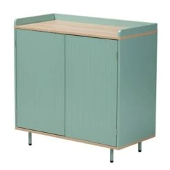 Tavita Two-Tone Wood 2 Door Sideboard Buffet Oak Brown/Mint Green - Baxton Studio