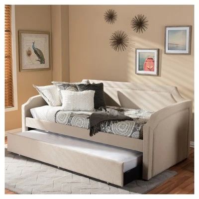 Parkson Modern And Contemporary Linen Fabric Curved Notched Corners Sofa Daybed With Roll - Out Trundle Guest Bed - Twin - Baxton Studio 9 Parkson Modern And Contemporary Linen Fabric Curved Notched Corners Sofa Daybed With Roll - Out Trundle Guest Bed - Twin - Baxton Studio - Image 7