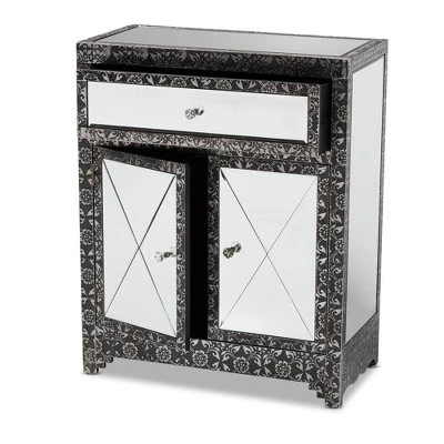 Wycliff Metal And Mirrored Glass 1 Drawer Sideboard Buffet Dark Gray/Silver - Baxton Studio 4 Wycliff Metal And Mirrored Glass 1 Drawer Sideboard Buffet Dark Gray/Silver - Baxton Studio - Image 2