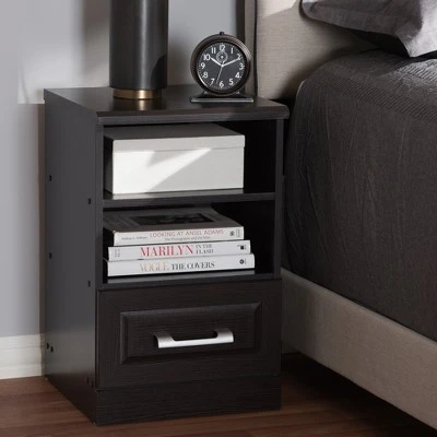 Odelia Modern And Contemporary Finished 1 Drawer Nightstand Dark Brown - Baxton Studio 8 Odelia Modern And Contemporary Finished 1 Drawer Nightstand Dark Brown - Baxton Studio - Image 6