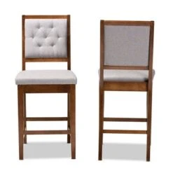 2pc Gideon Fabric Upholstered And Wood Counter Height Barstool Set - Baxton Studio