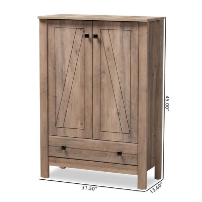 Derek Wood 1 Drawer Shoe Cabinet-Oak - Baxton Studio 9 Derek Wood 1 Drawer Shoe Cabinet-Oak - Baxton Studio - Image 7