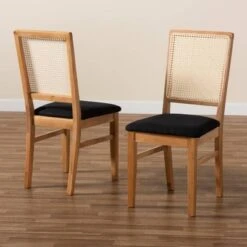 Set Of 2 Idris Fabric Upholstered Rattan Dining Chairs Black/Oak Brown - Baxton Studio -Home Furniture Shop-Baxton Studio GUEST 396b77df e096 465a 9207 05fb7411af27
