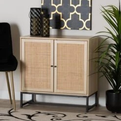 Caterina Wood And Natural Rattan 2 Door Storage Cabinet Natural Brown/Black - Baxton Studio -Home Furniture Shop-Baxton Studio GUEST 39bca429 fda4 44e5 8fc4 c28ecde43d99