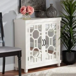 Carlena Wood And Mirrored Glass 2 Door Sideboard White - Baxton Studio -Home Furniture Shop-Baxton Studio GUEST 3a89d973 94bf 4c20 b40d 7a6ed0ffa193