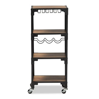 4 Tier Victor Wood And Metal Mobile Wine Cart Walnut/Black - Baxton Studio 3 4 Tier Victor Wood And Metal Mobile Wine Cart Walnut/Black - Baxton Studio