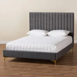 Serrano Velvet Fabric Upholstered And Metal Platform Bed - Baxton Studio -Home Furniture Shop-Baxton Studio GUEST 3bcf4e51 3ca0 4372 8191 521cfff4fb43