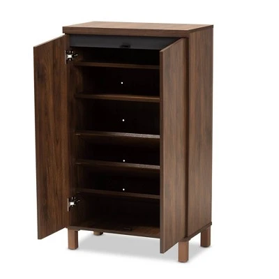 Talon Two-Tone Wood 2 Door Shoe Storage Cabinet Walnut Brown/Dark Gray - Baxton Studio 3 Talon Two-Tone Wood 2 Door Shoe Storage Cabinet Walnut Brown/Dark Gray - Baxton Studio