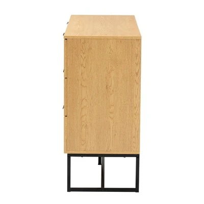 Sawyer Wood And Metal 6 Drawer Storage Cabinet With Natural Rattan Oak Brown/Black - Baxton Studio 6 Sawyer Wood And Metal 6 Drawer Storage Cabinet With Natural Rattan Oak Brown/Black - Baxton Studio - Image 4