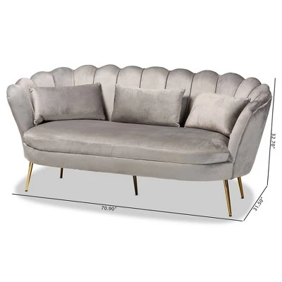 Genia Velvet Fabric Upholstered And Metal Sofa Gray/Gold - Baxton Studio 13 Genia Velvet Fabric Upholstered And Metal Sofa Gray/Gold - Baxton Studio - Image 11