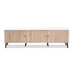 Bastien Light Oak 6 Shelf TV Stand For TVs Up To 60" White/Brown - Baxton Studio -Home Furniture Shop-Baxton Studio GUEST 3c4fa12d 46f3 4a1c b48e 52f7b60d7a2b