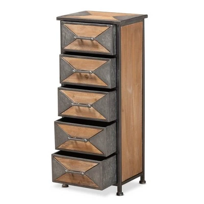 Laurel Wood 5 Drawer Cabinet Gray/Brown - Baxton Studio 3 Laurel Wood 5 Drawer Cabinet Gray/Brown - Baxton Studio