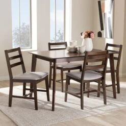 5pc Nadine Modern And Contemporary Walnut Finished Fabric Upholstered Dining Set Light Gray, Brown - Baxton Studio -Home Furniture Shop-Baxton Studio GUEST 3cca00ba 3bf0 4294 8f50 8994d8fff9ca