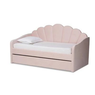 Timila Velvet Fabric Upholstered Daybed With Trundle Light Pink - Baxton Studio 15 Timila Velvet Fabric Upholstered Daybed With Trundle Light Pink - Baxton Studio - Image 13