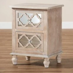 Celia Wood And Mirror 2 Drawer Quatrefoil Nightstand Natural - Baxton Studio -Home Furniture Shop-Baxton Studio GUEST 3d1570fb 2fe4 4887 a76a a32ee45b4098