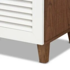 Coolidge 11 Shelf Wood Shoe Cabinet With Drawer White/Walnut - Baxton Studio -Home Furniture Shop-Baxton Studio GUEST 3d2cd35c d84a 41f7 86bf 7848ebe2a276