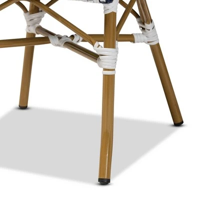 2pc Alaire Bamboo Style Stackable Bistro Dining Chair Set White/Blue/Brown - Baxton Studio 4 2pc Alaire Bamboo Style Stackable Bistro Dining Chair Set White/Blue/Brown - Baxton Studio - Image 2