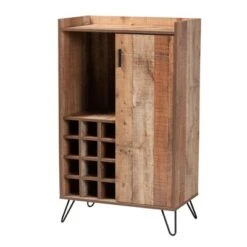 Mathis Wood And Wine Cabinet Brown/Gold - Baxton Studio