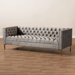 Zanetta Velvet Finished Sofa Gray - Baxton Studio -Home Furniture Shop-Baxton Studio GUEST 3e4e4eab 6628 4808 adbc 9567e9a13e64