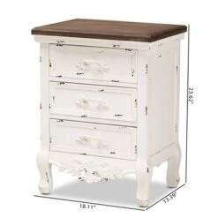 Levron And Antique Wood 3 Drawer Nightstand Walnut Brown/Antique White - Baxton Studio -Home Furniture Shop-Baxton Studio GUEST 3e5f2173 ac4e 4ad2 8d1b 5fe42a1a3a81