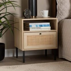Caterina Wood And Natural Rattan 1 Door End Table Natural Brown/Black - Baxton Studio -Home Furniture Shop-Baxton Studio GUEST 3ebd400f 4cf8 48f6 9368 2a6cb828e30e