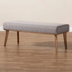 Odessa Mid-Century Modern Fabric Upholstered Wood Dining Bench Walnut/Brown - Baxton Studio -Home Furniture Shop-Baxton Studio GUEST 3f259fc6 5c0a 41e8 b6b8 3fd25b532463