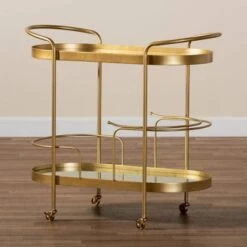 Kamal Glam Brushed Metal And Mirrored Glass 2 Tier Mobile Wine Bar Cart Gold - Baxton Studio -Home Furniture Shop-Baxton Studio GUEST 40b5e7e2 276a 488e b7c0 49b925689803