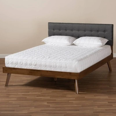 Devan Fabric Upholstered Walnut Finished Platform Bed - Baxton Studio 8 Devan Fabric Upholstered Walnut Finished Platform Bed - Baxton Studio - Image 6