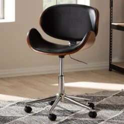 Baxton Studio Ambrosio Faux Leather Upholstered Chrome Finished Metal Adjustable Office Chair Black - BaxtonStudio -Home Furniture Shop-Baxton Studio GUEST 40ddbd8d 7880 49e0 8cc2 f6c44501ceef