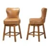 2pc Gradisca Faux Leather And Wood Swivel Counter Stool Set Tan/Walnut Brown - Baxton Studio