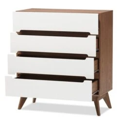 Calypso Mid-Century Modern Wood 4 Drawer Storage Chest Brown - Baxton Studio