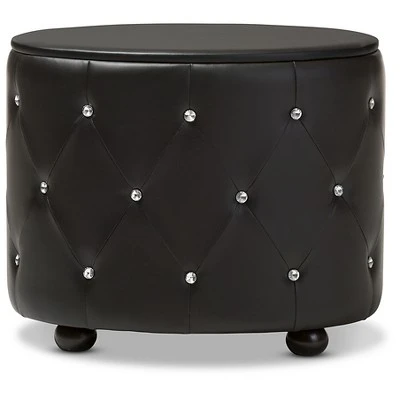 Davina Hollywood Glamour Style Oval 2 - Drawer Faux Leather Upholstered Nightstand - Baxton Studio 6 Davina Hollywood Glamour Style Oval 2 - Drawer Faux Leather Upholstered Nightstand - Baxton Studio - Image 4