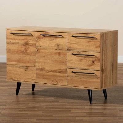 Radley Wood 3 Drawer Sideboard Buffet Oak Brown/Black - Baxton Studio 7 Radley Wood 3 Drawer Sideboard Buffet Oak Brown/Black - Baxton Studio - Image 5