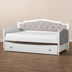 Twin Marlie Upholstered Daybed With Trundle Gray/White - Baxton Studio -Home Furniture Shop-Baxton Studio GUEST 433d32bf e0f5 40d8 a277 3ed9e98bcbee