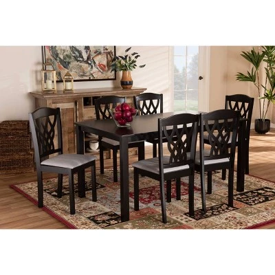 7pc Salem Fabric Upholstered And Wood Dining Set - Baxton Studio 7 7pc Salem Fabric Upholstered And Wood Dining Set - Baxton Studio - Image 5