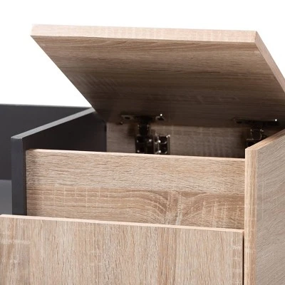 Fella Two-Tone Oak And Entryway Shoe Cabinet With Lift Top Storage Compartment Brown - Baxton Studio 8 Fella Two-Tone Oak And Entryway Shoe Cabinet With Lift Top Storage Compartment Brown - Baxton Studio - Image 6