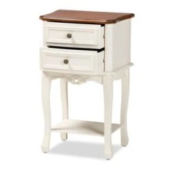 2 Drawer Darla Wood Nightstand White/Cherry Brown - Baxton Studio