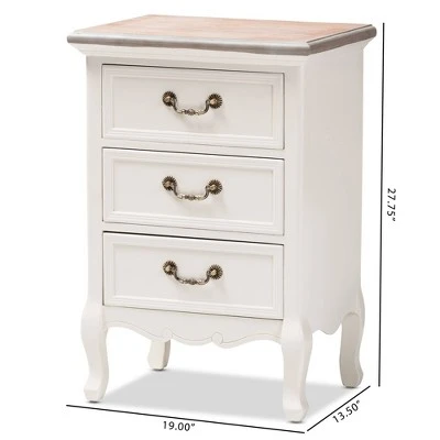 Capucine Two-Tone Natural Whitewashed Oak Finished Wood 3 Drawer Nightstand White - Baxton Studio 6 Capucine Two-Tone Natural Whitewashed Oak Finished Wood 3 Drawer Nightstand White - Baxton Studio - Image 4