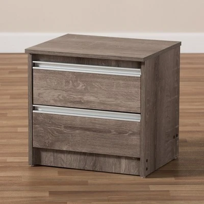 Gallia Modern And Contemporary Oak Finished 2 Drawer Nightstand Brown - Baxton Studio 9 Gallia Modern And Contemporary Oak Finished 2 Drawer Nightstand Brown - Baxton Studio - Image 7