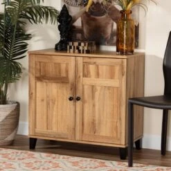 Glidden Wood 2 Door Shoe Storage Cabinet Oak Brown - Baxton Studio -Home Furniture Shop-Baxton Studio GUEST 43b58177 855c 4474 b43d 1368de0de57f