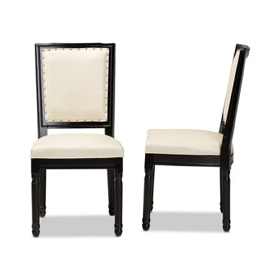 Set Of 2 Louane Faux Leather Upholstered And Wood Dining Chairs Beige/Black - Baxton Studio 5 Set Of 2 Louane Faux Leather Upholstered And Wood Dining Chairs Beige/Black - Baxton Studio - Image 3